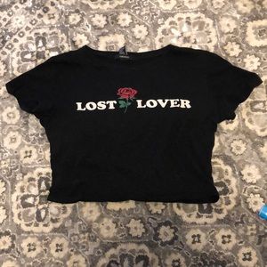 Lost lover baby tee crop top women’s medium forever 21 black